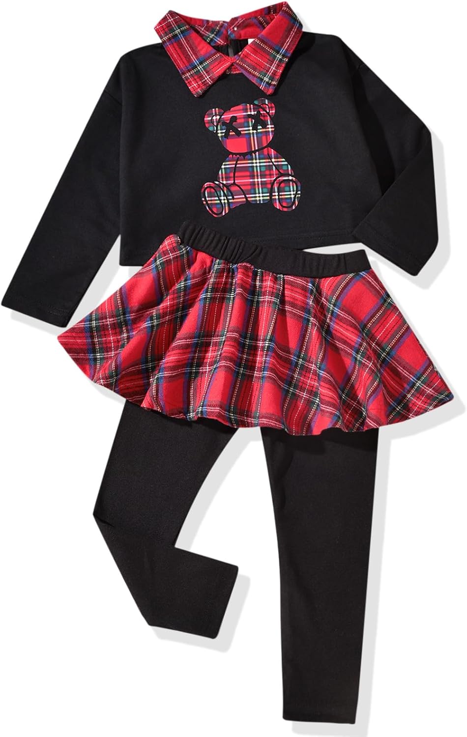 HINTINA Toddler Little Girl Letter Print Sweatshirt Top Plaid Skirt Pants Fall Winter Outfits