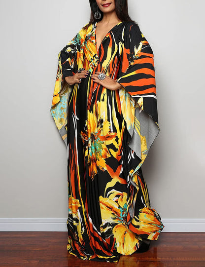 Bsubseach Women Ethnic Print Kaftan Beach Dress Plus Size Swimsuit Cover Up