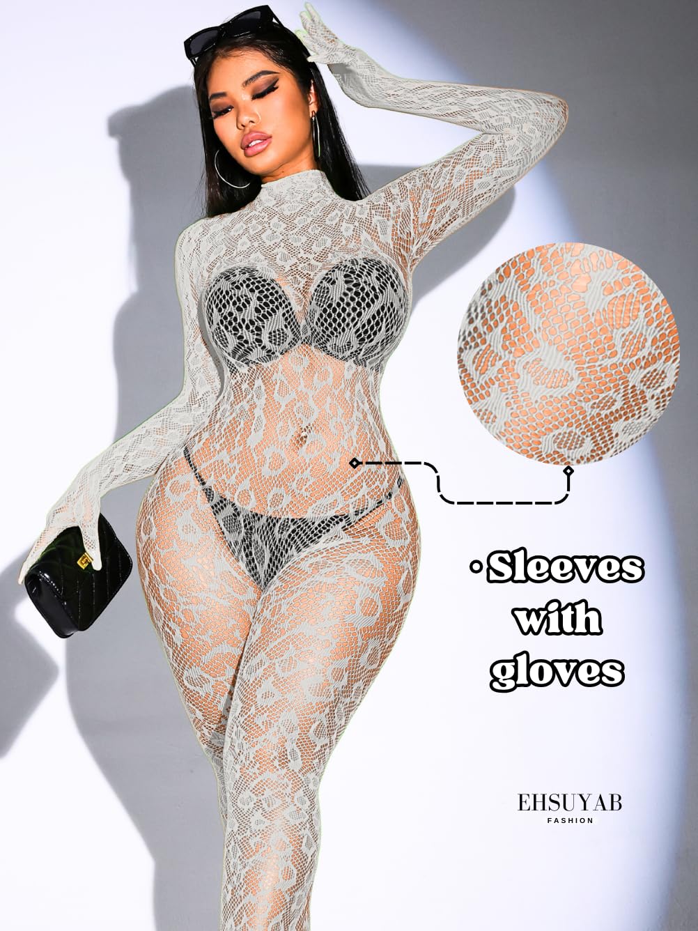 Sexy Lace Leopard Jumpsuit For Women, Fishnet Bodysuit Glow Party Club, Poster One Piece Mesh Full Body Rave Outfits