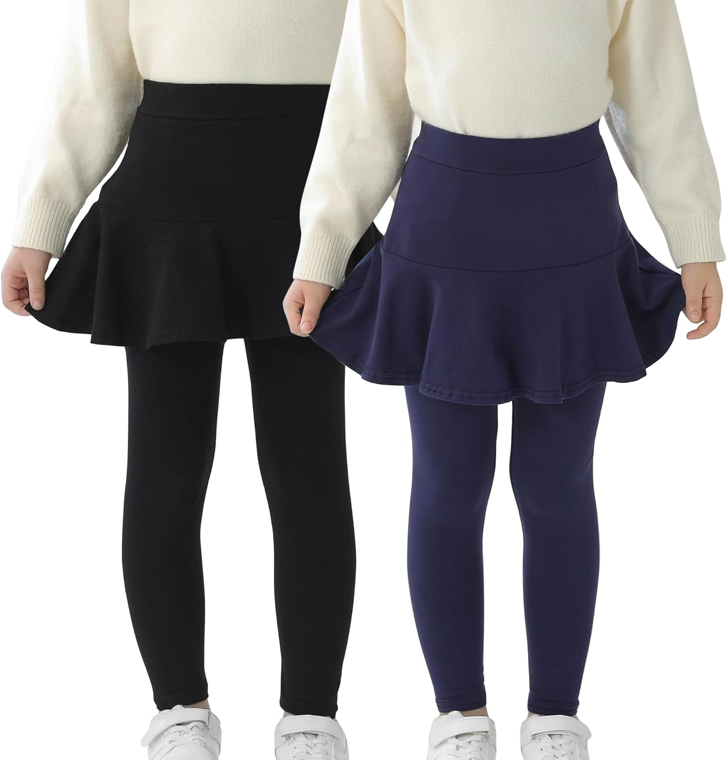 Trendy Girls' Leggings with Skirt - 2 Pack of Cotton Ruffle Skirt Pants for Kids for 3-8 Years