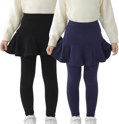Trendy Girls' Leggings with Skirt - 2 Pack of Cotton Ruffle Skirt Pants for Kids for 3-8 Years