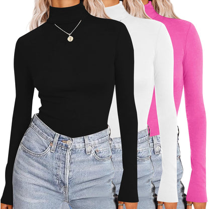 Ekouaer Womens 3 Piece Turtleneck Long Sleeve Shirts Lightweight Basic Slim Fit Soft Thermal Underwear Tops (S-XXL)