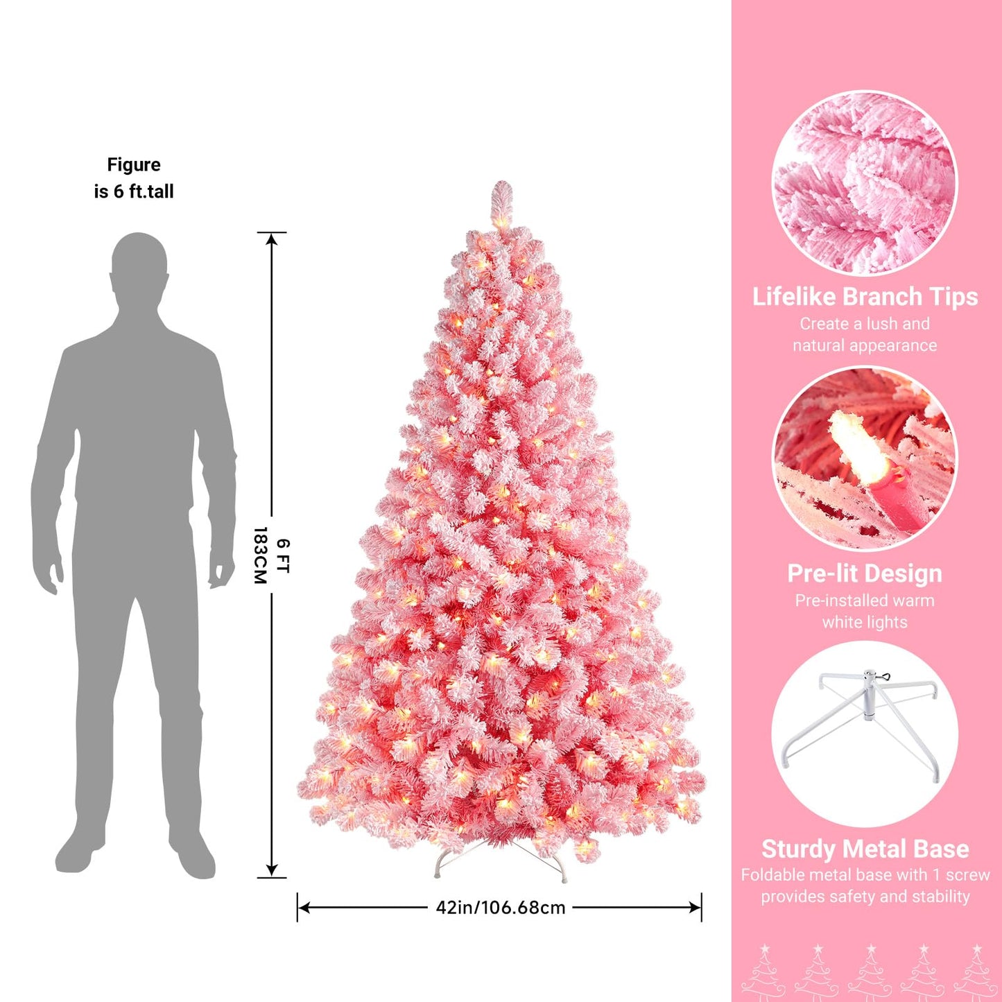 SHareconn 7.5ft Prelit Snow Flocked Spruce Artificial Christmas Tree with 350 Incandescent Warm White Lights, Foldable Stand, Snow Flocked Full Prelighted Xmas Tree W/1170 Branch Tips, 7.5 FT, White