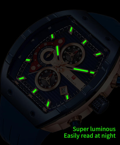 Watches for Men Analog Quartz Waterproof Sport Men’s Watch Tonneau Chronograph Luminous Fashionable Unique Casual Watch with Silicone Strap