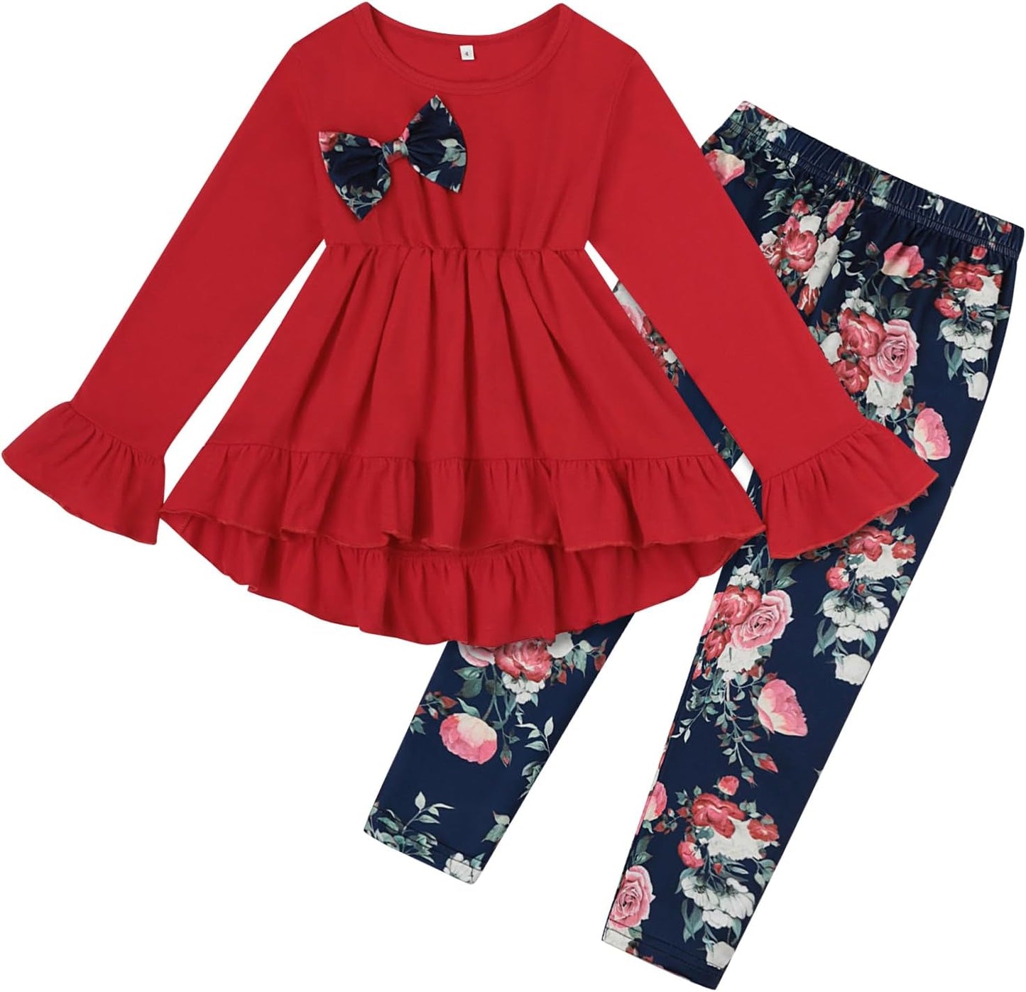 Toddler Kid Girl Clothes Ruffle Sleeve High Low Top Floral Allover Pants Fall Winter Outfit Set