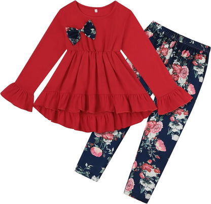 Toddler Kid Girl Clothes Ruffle Sleeve High Low Top Floral Allover Pants Fall Winter Outfit Set