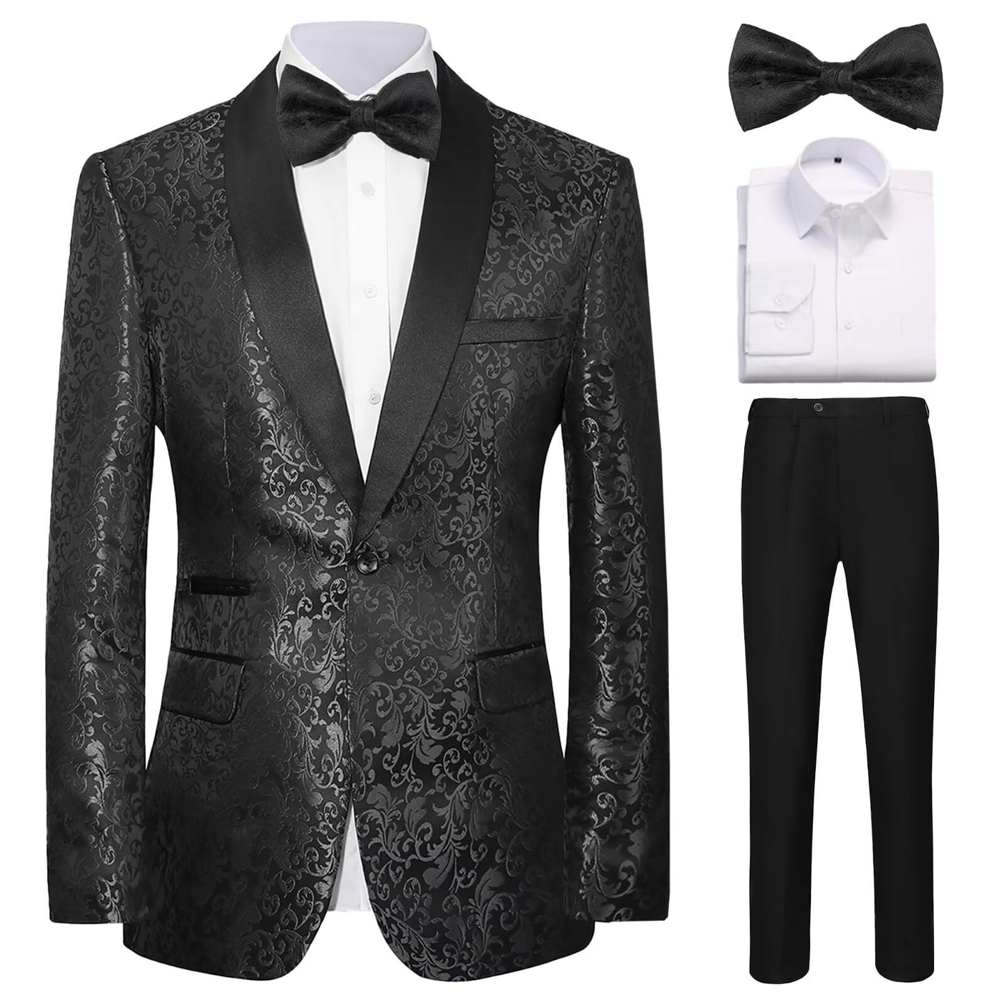 Men's Floral Dinner Party Prom Wedding Stylish Tuxedo Suits for Men One Button Dinner Jacket Pants Set