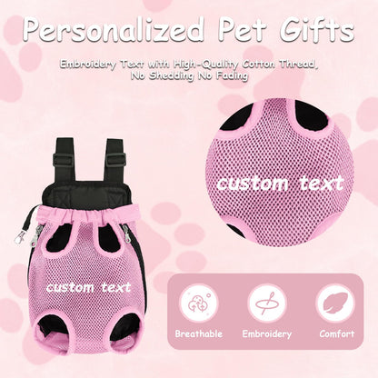 Custom Dog Backpack Carrier with Name Icons Embroidery Adjustable Front-Facing Legs-Out Design Breathable Pet Carrier Backpack for Hiking Traveling Cycling Outdoor