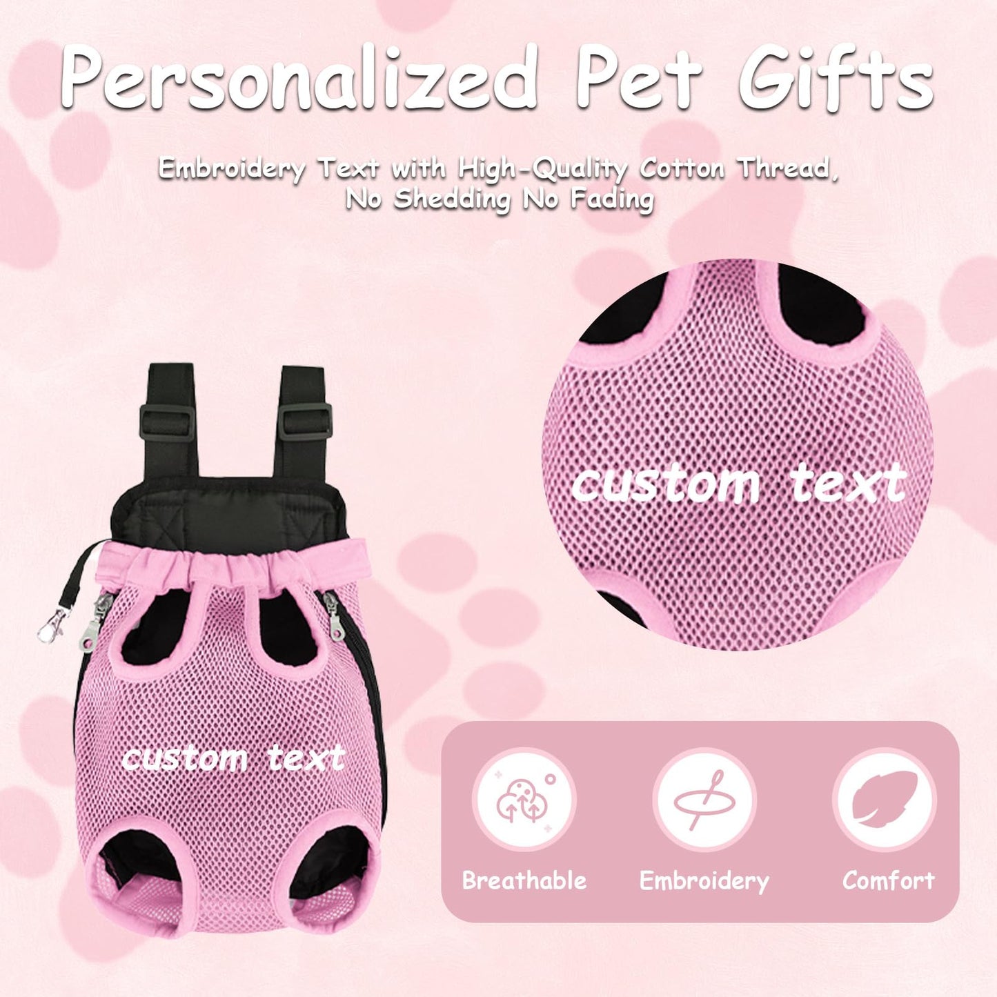 Custom Dog Backpack Carrier with Name Icons Embroidery Adjustable Front-Facing Legs-Out Design Breathable Pet Carrier Backpack for Hiking Traveling Cycling Outdoor