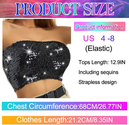 Nicute Sequin Tube Top Sparkly Crop Tops for Women