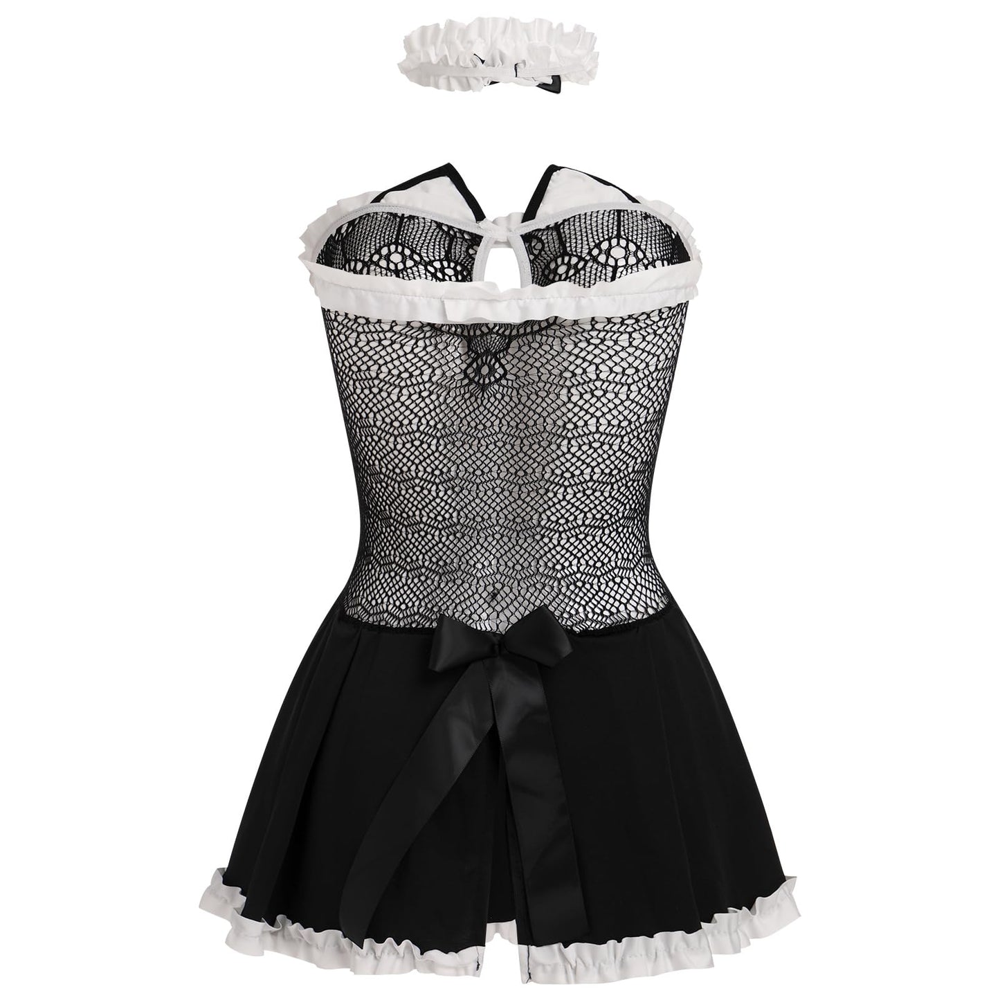 ABAFIP Women's Cute Cosplay Outfits Kawaii Anime Role Play Cow Kitten Ear Headband Stockings Ruffle Mini Dress set