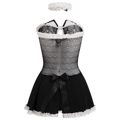 ABAFIP Women's Cute Cosplay Outfits Kawaii Anime Role Play Cow Kitten Ear Headband Stockings Ruffle Mini Dress set