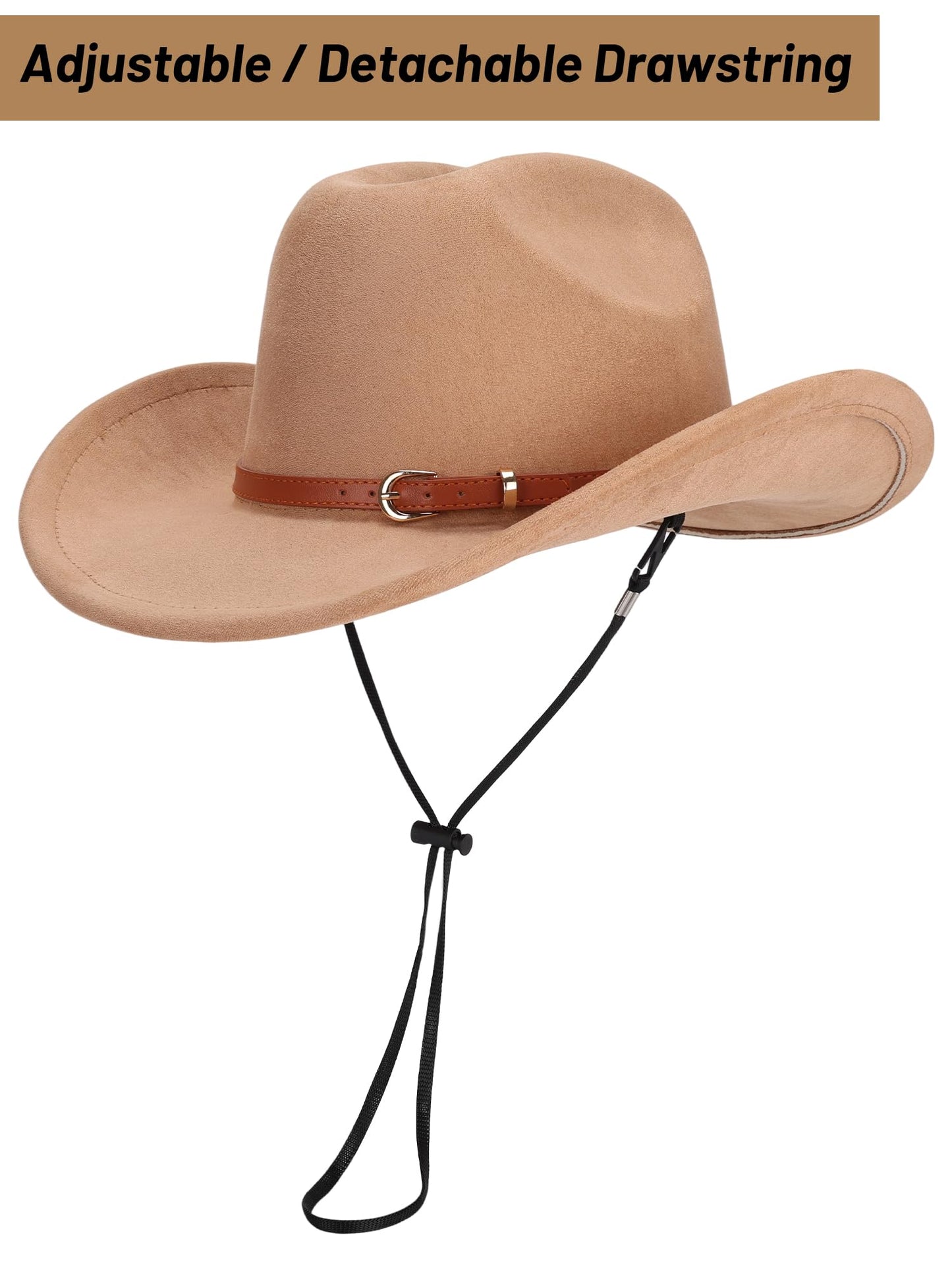 Ibeauti Cowboy Hat with Fringed Bandana Set for Women Wide Brim Western Cowgirl Hat Paisley Head Wrap Scarf