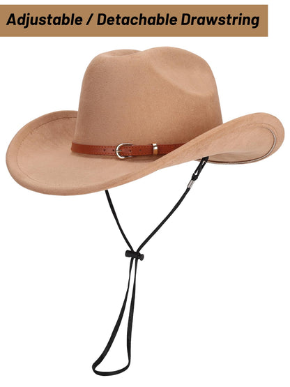 Ibeauti Cowboy Hat with Fringed Bandana Set for Women Wide Brim Western Cowgirl Hat Paisley Head Wrap Scarf