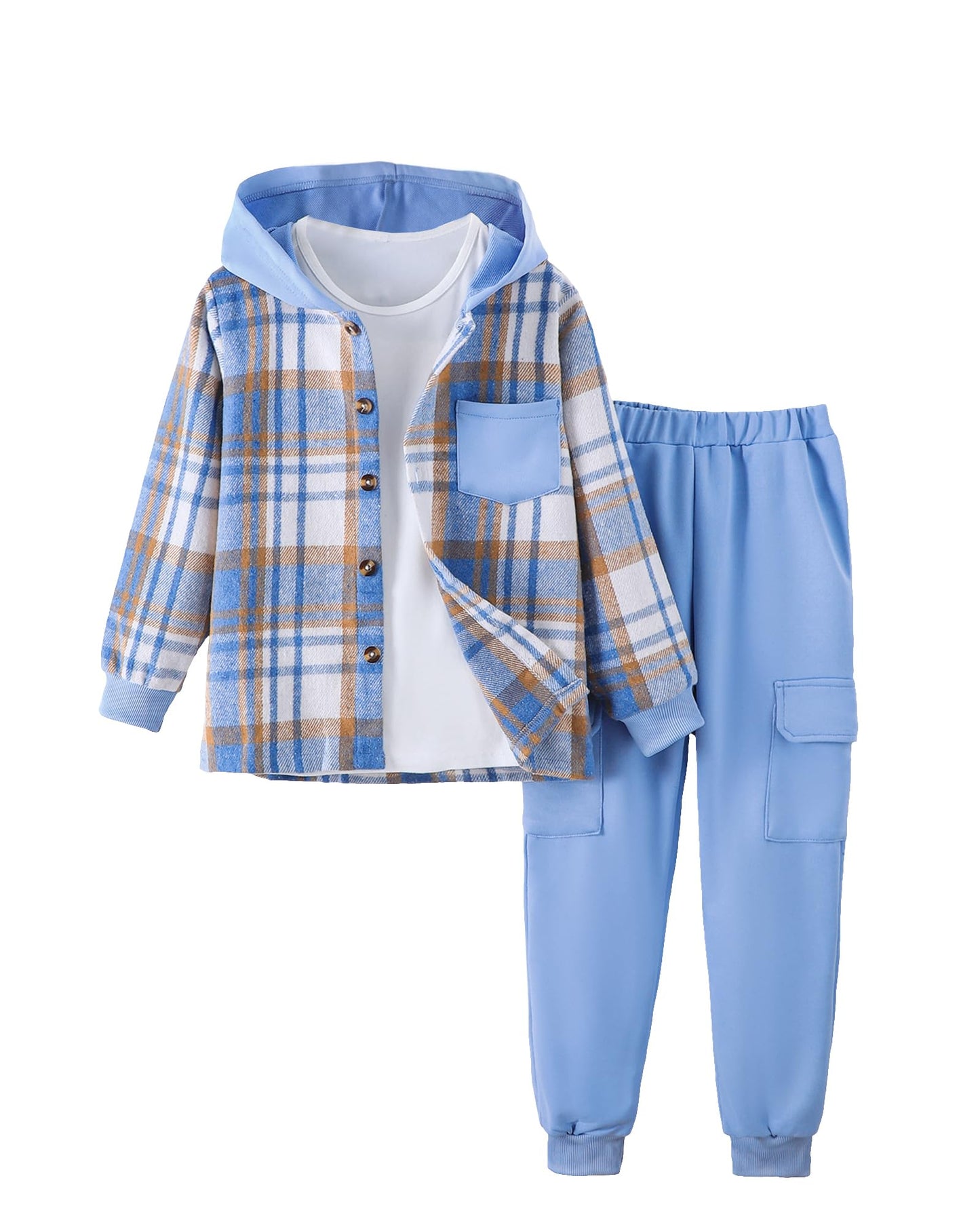 Boys Clothes Fall Winter Outfits, Toddler Boy Sweatsuit Plaid Hoodie Pants Clothing Set For Kids Boys Size 5-12 Years