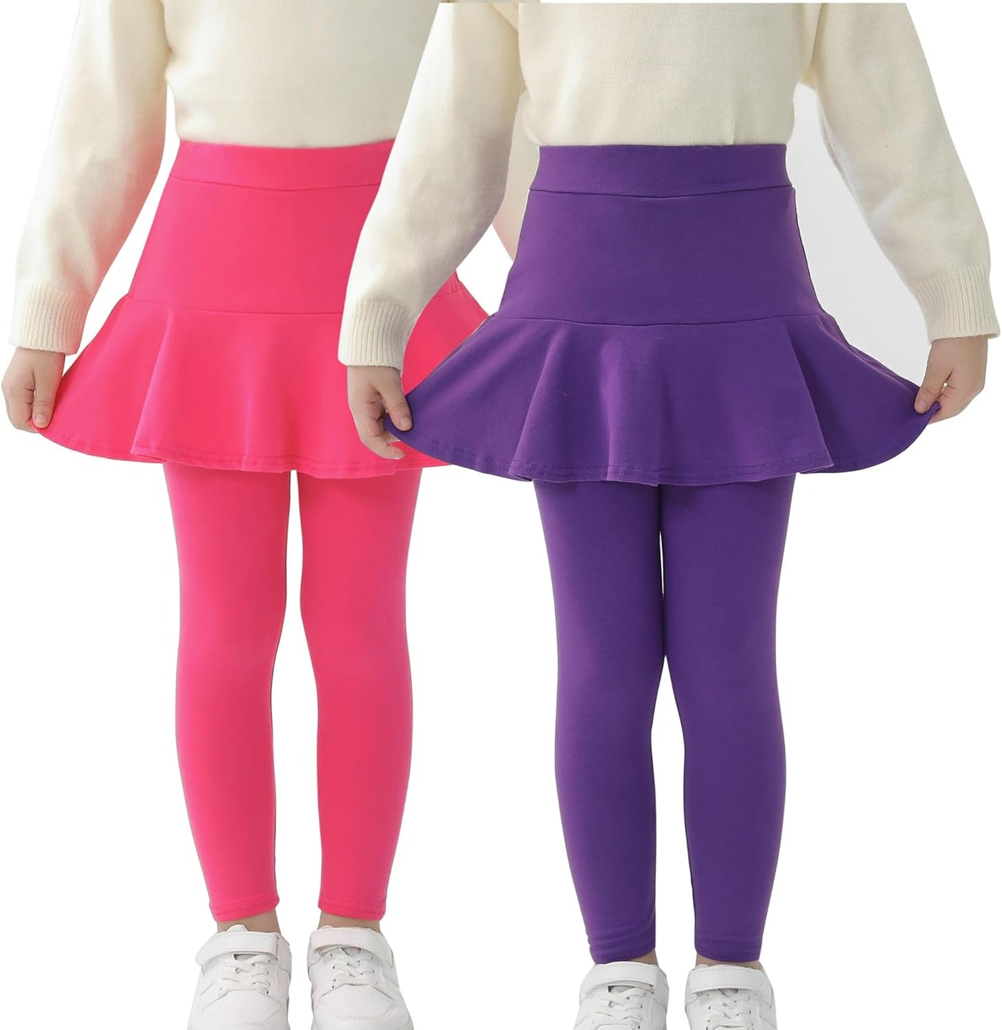 Trendy Girls' Leggings with Skirt - 2 Pack of Cotton Ruffle Skirt Pants for Kids for 3-8 Years