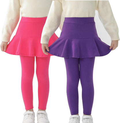 Trendy Girls' Leggings with Skirt - 2 Pack of Cotton Ruffle Skirt Pants for Kids for 3-8 Years