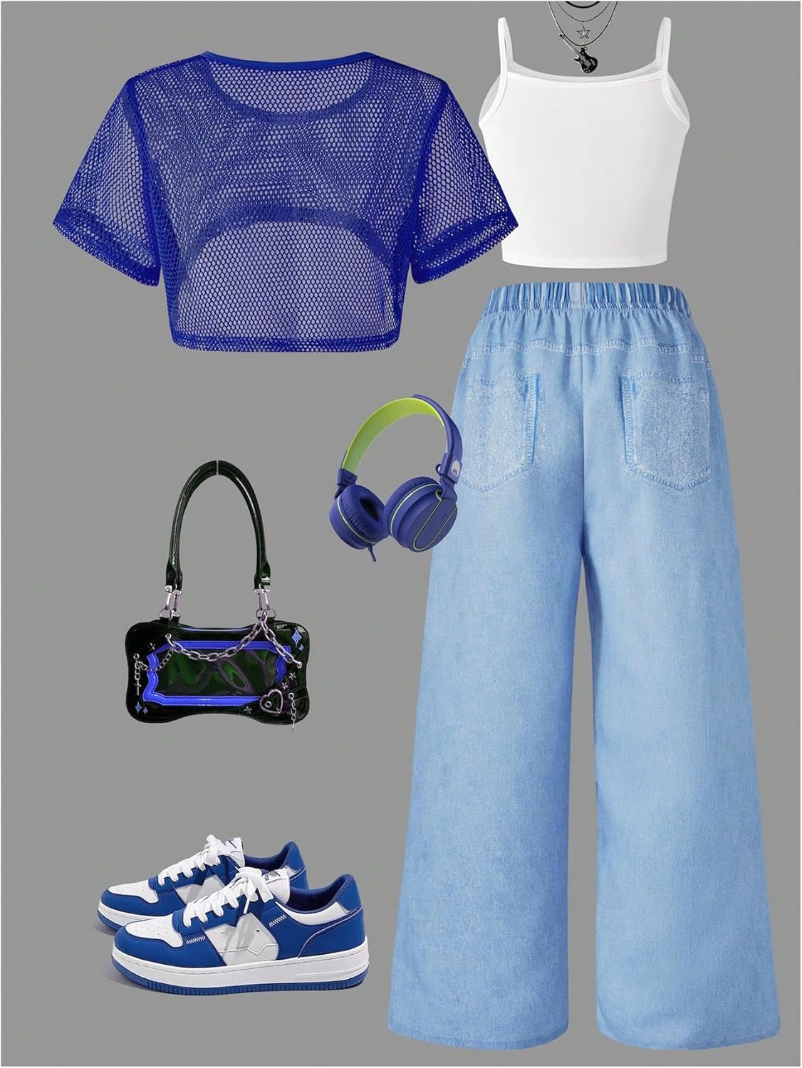 SOLY HUX Girl's Graphic 3 Piece Outfits Sheer Crop Tee and Cami Top with Jeans Pants Set