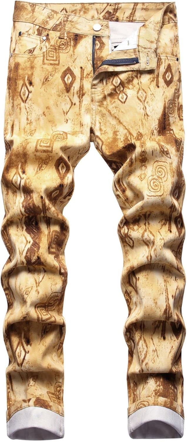 Baylvn Men's Casual Printed Slim Fit Jeans Skinny Denim Pants