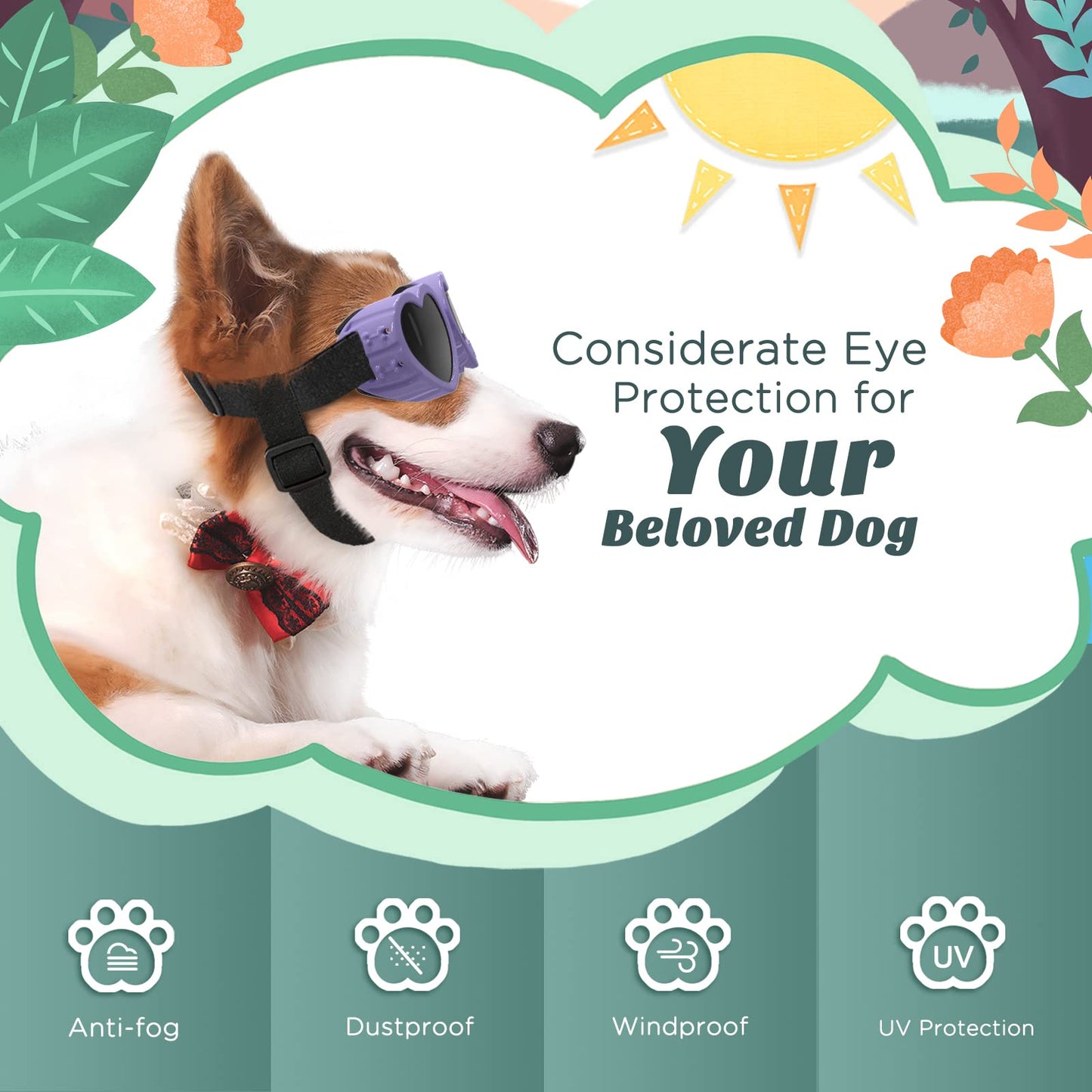 Small Dog Sunglasses UV Protection Goggles Eye Wear Protection with Adjustable Strap Doggy Heart Shape Anti-Fog Sunglasses for Pet Dogs Sun Glasses Doggie Windproof Glasses, Pink