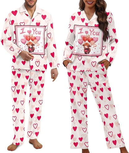 Matching Pajamas for Couple Soft Funny Front Button long Sleeve Pajamas