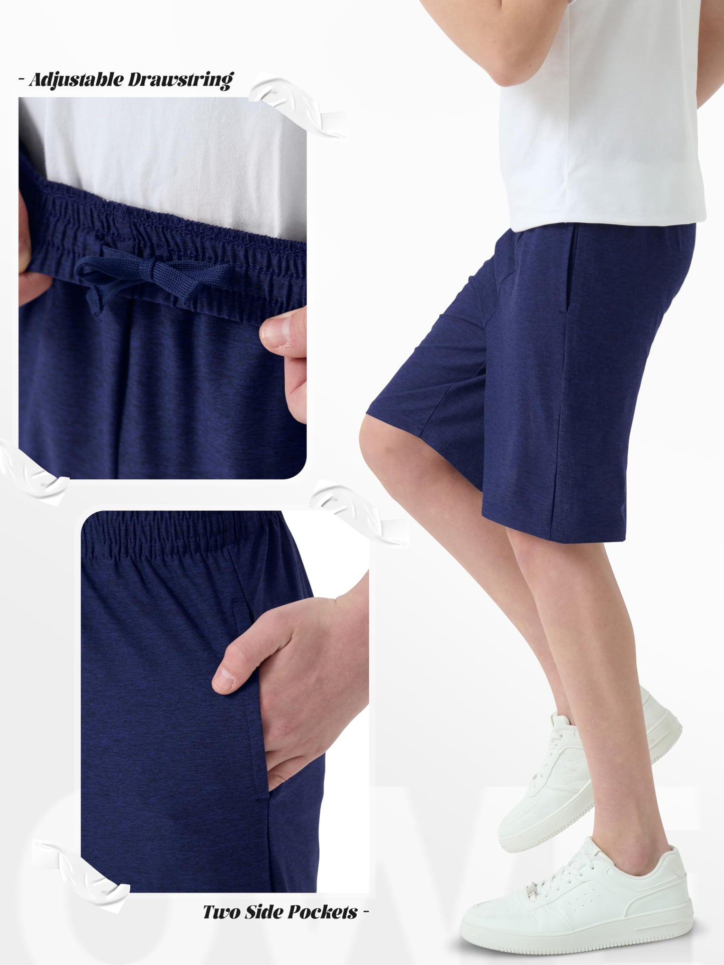 QWE 5 Pack Boys Athletic Shorts Kids Youth Basketball with Pockets Dry-Fit Active Soccer Gym Shorts