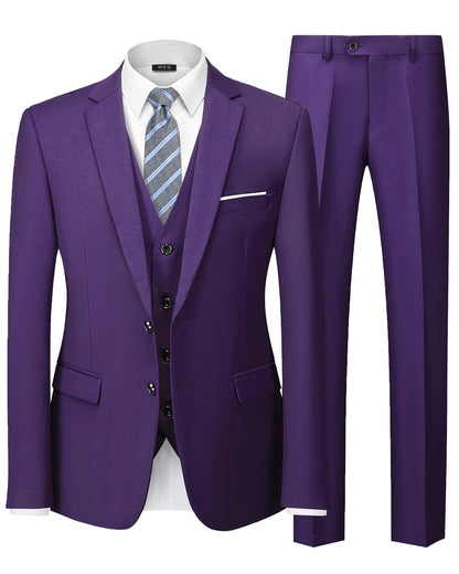 MY'S Men's 3 Piece Slim Fit Suit Set with Tie, 2 Button Blazer Jacket Vest & Pants, Business Wedding Party Prom Suit for Men