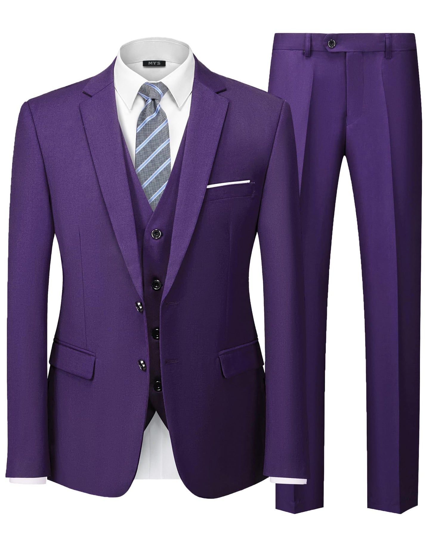 MY'S Men's 3 Piece Slim Fit Suit Set with Tie, 2 Button Blazer Jacket Vest & Pants, Business Wedding Party Prom Suit for Men