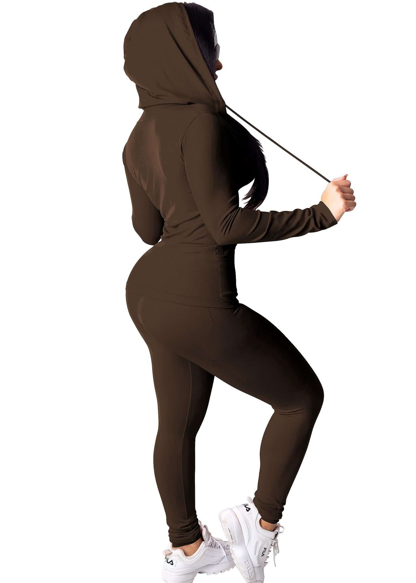 PINSV Women Two Piece Outfits Workout Sets Bodycon Tracksuit Long Sleeve Zip Up Hoodie Jacket Jogger Matching Sweat Pants Set