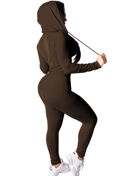 PINSV Women Two Piece Outfits Workout Sets Bodycon Tracksuit Long Sleeve Zip Up Hoodie Jacket Jogger Matching Sweat Pants Set