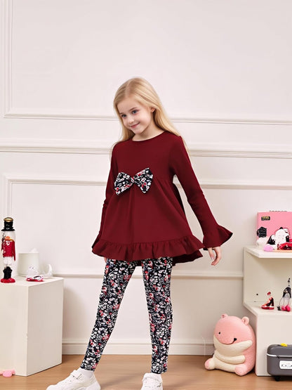 Toddler Kid Girl Clothes Ruffle Sleeve High Low Top Floral Allover Pants Fall Winter Outfit Set