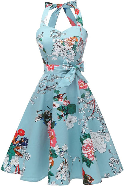 Topdress Women'sVintage Polka Audrey Dress 1950s Halter Retro Cocktail Dress