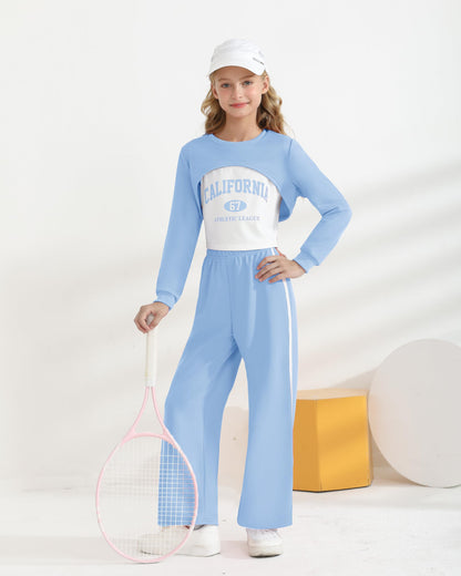 Girls 3 Piece Outfits Long Sleeve Crop Shirts & Cami Tops & Sweatpants Sets Fall Clothes Size 8-12Y