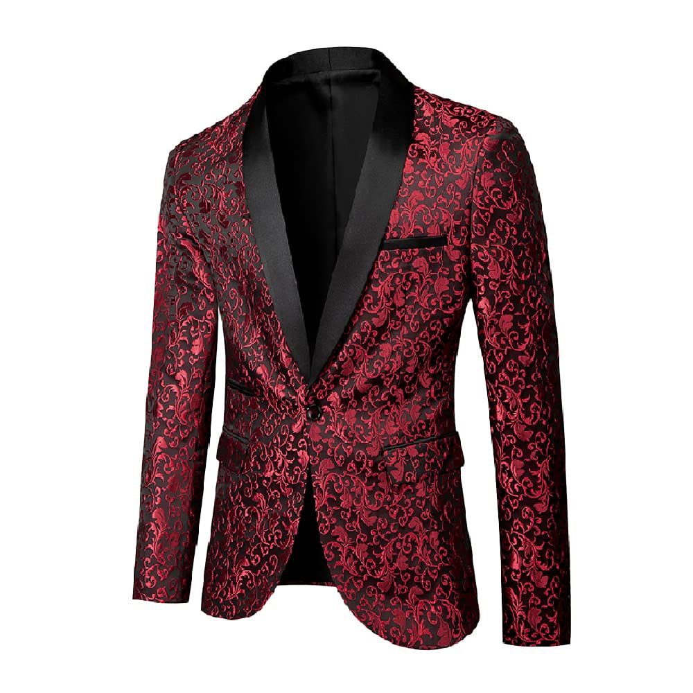 Men's Floral Dinner Party Prom Wedding Stylish Tuxedo Suits for Men One Button Dinner Jacket Pants Set