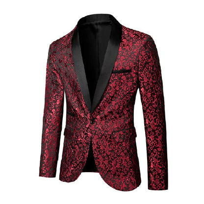 Men's Floral Dinner Party Prom Wedding Stylish Tuxedo Suits for Men One Button Dinner Jacket Pants Set
