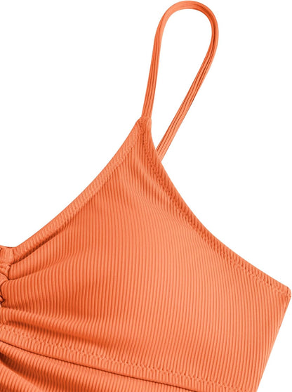 ZAFUL Women V Neck Bikini Set Ruched Tie Front High Waisted Floral Print Ribbed 2 Piece Bathing Suit Swimsuits