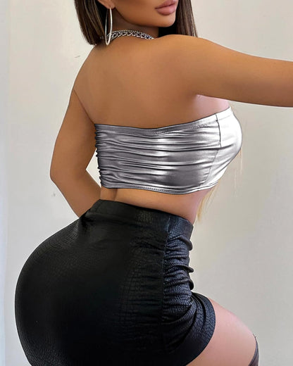 Women's Metallic Shiny Tube Top - Strapless Party Crop Top for Rave, Festival & Night Out