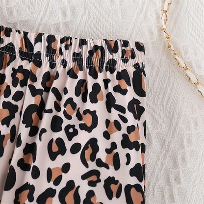 Toddler Girl Clothes Long Sleeve Cartoon & Letter Graphic Top + Fruit Stationery Print Flared Leg Pants