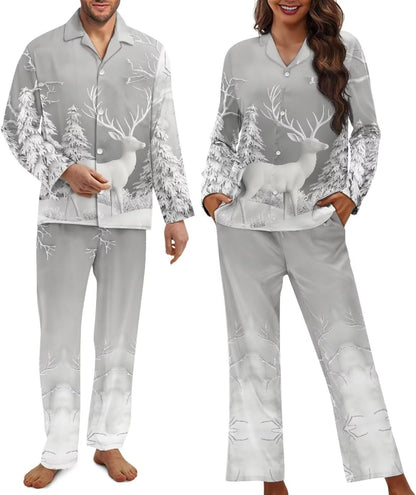 Matching Pajamas for Couple Soft Funny Front Button long Sleeve Pajamas