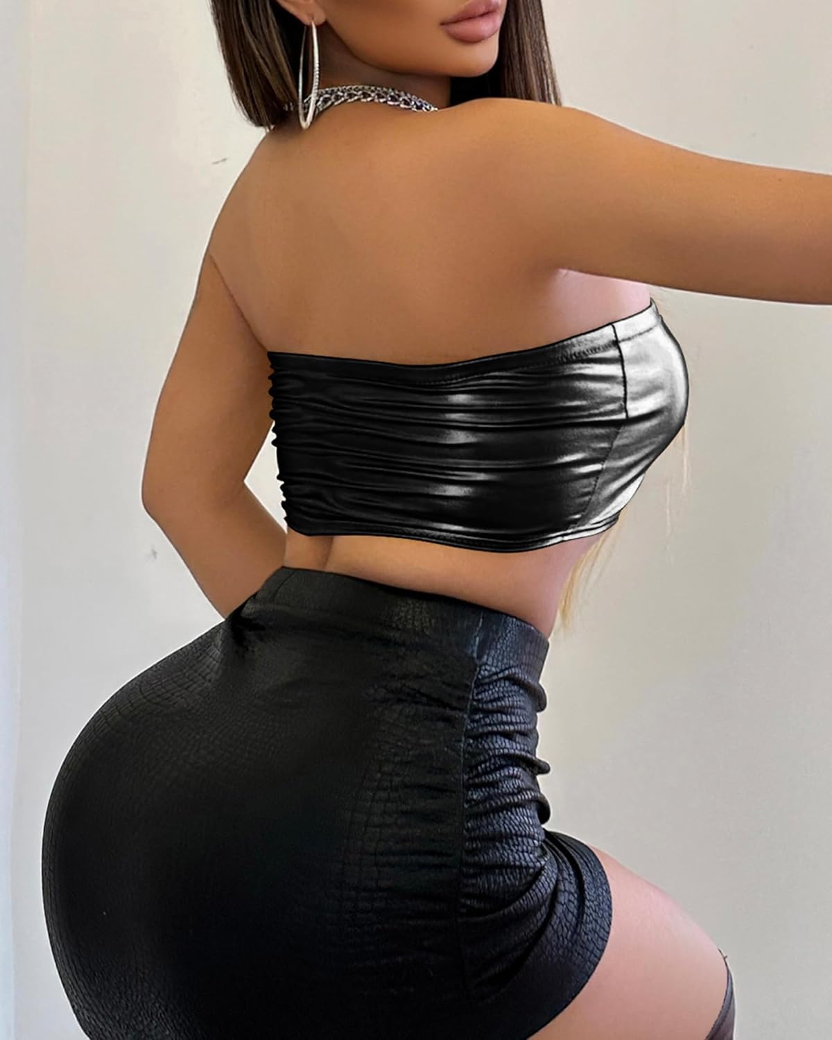 Women's Metallic Shiny Tube Top - Strapless Party Crop Top for Rave, Festival & Night Out