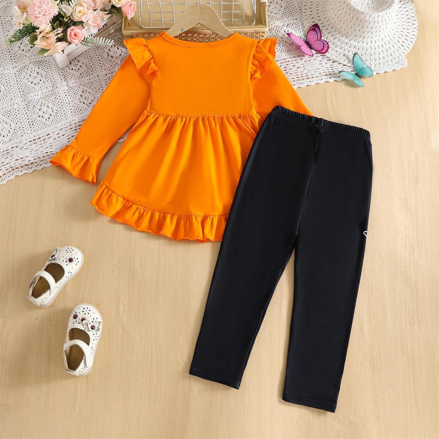 Toddler Kid Girl Clothes Ruffle Sleeve High Low Top Floral Allover Pants Fall Winter Outfit Set