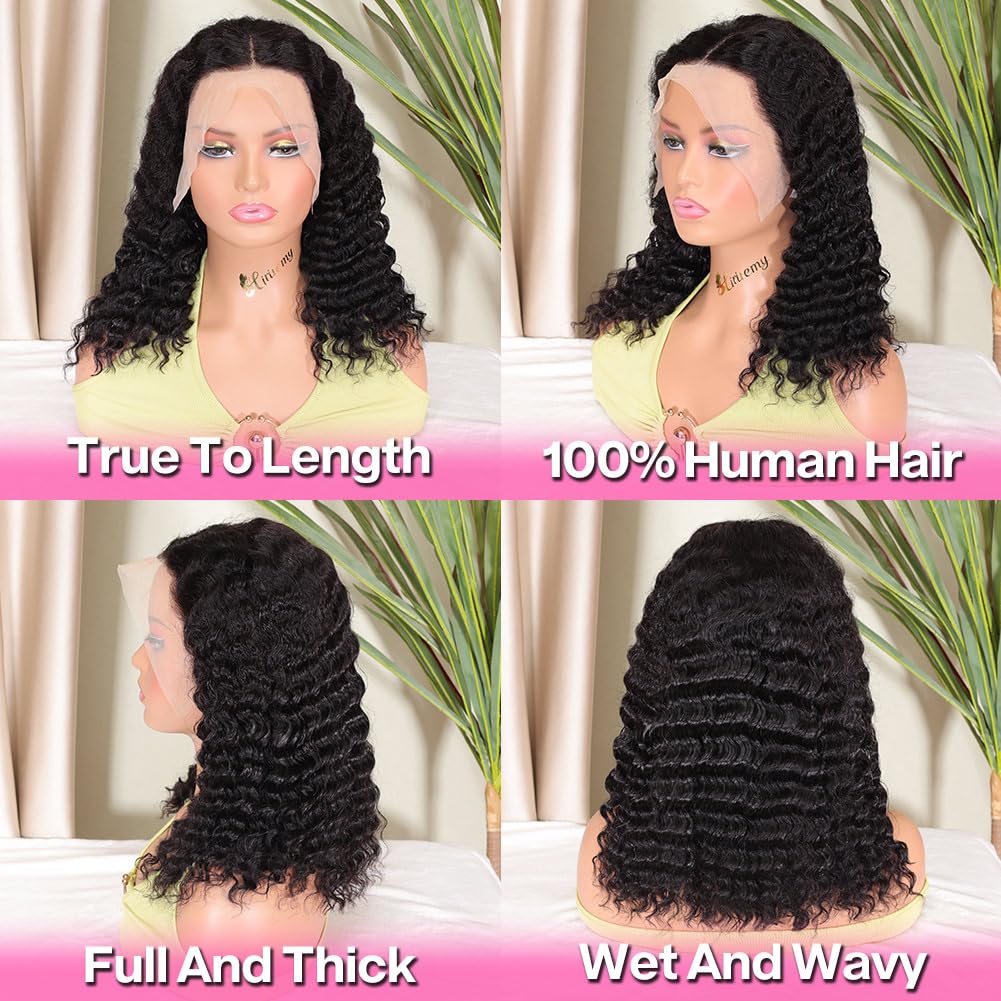 Curly Bob Wig Human Hair Deep Wave 13x4 HD Lace Front Wigs For Black Women Human Hair Pre Plucked Wear And Go Glueless Short Wet And Wavy Ombre Honey Blonde Highlight Color 4/27 14 Inch