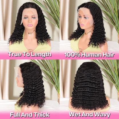 Curly Bob Wig Human Hair Deep Wave 13x4 HD Lace Front Wigs For Black Women Human Hair Pre Plucked Wear And Go Glueless Short Wet And Wavy Ombre Honey Blonde Highlight Color 4/27 14 Inch
