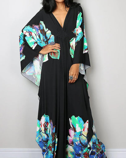 Bsubseach Women Ethnic Print Kaftan Beach Dress Plus Size Swimsuit Cover Up