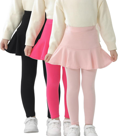 Trendy Girls' Leggings with Skirt - 2 Pack of Cotton Ruffle Skirt Pants for Kids for 3-8 Years