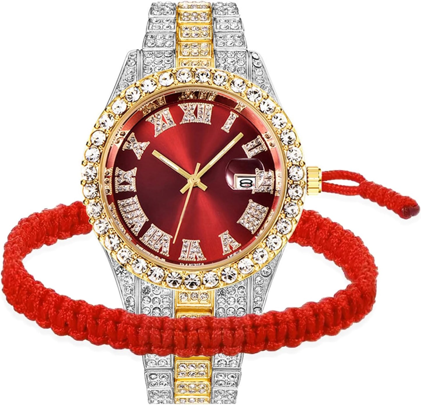 BESTKANG Unisex Luxury Iced Out Watch Mens Diamond Watches Roman Numerals Watches Quartz Analog Wrist Watch