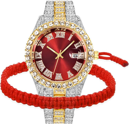 BESTKANG Unisex Luxury Iced Out Watch Mens Diamond Watches Roman Numerals Watches Quartz Analog Wrist Watch