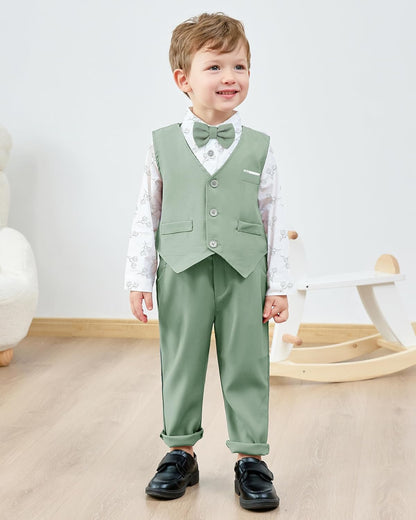 ZOEREA Toddler Boy Suit Formal Wedding Outfits Gentleman Clothes Long Sleeve Shirt + Suspender Pants + Bowtie