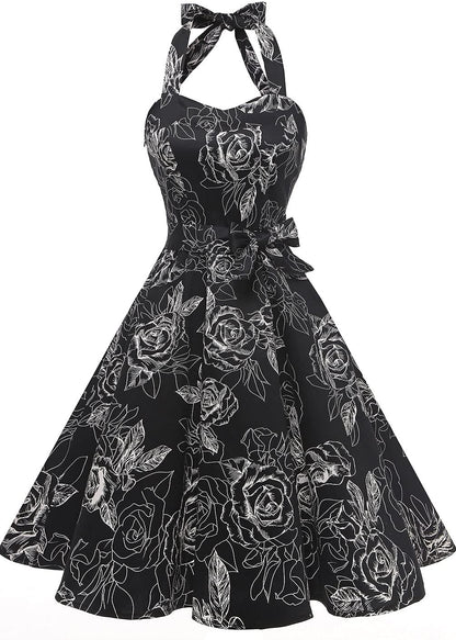 Topdress Women'sVintage Polka Audrey Dress 1950s Halter Retro Cocktail Dress