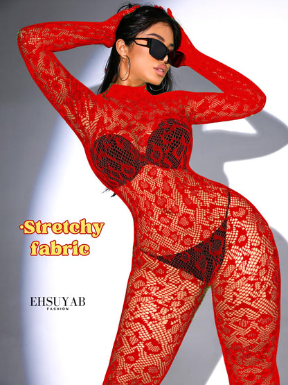 Sexy Lace Leopard Jumpsuit For Women, Fishnet Bodysuit Glow Party Club, Poster One Piece Mesh Full Body Rave Outfits